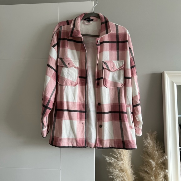 Boohoo Pink Plaid Shacket - 16/18 - Picture 1 of 9